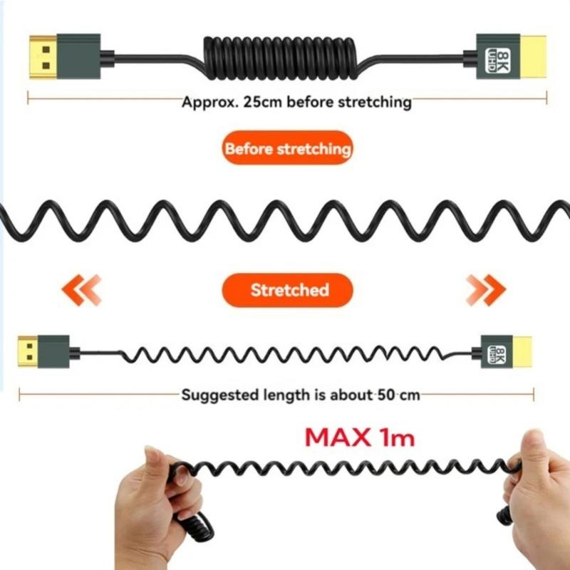 Гибкие кабели HDMI 8K - Micro HDMI с пружинным дизайном для четкого изображения, удобные для хранения, для вывода видео 8K, для портативного использования