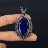Кулон с синим сапфиром, Кулон с драгоценным камнем ручной работы, Кулон, обернутый медной проволокой 999 пробы, Антикварное украшение, Для подарка на помолвку