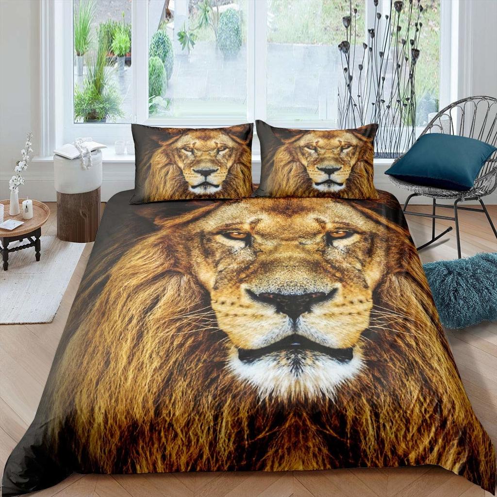 Black Lion Duvet Cover Animal Bed Sheet Pillow Three-Piece Bedding Set Single Double King Queen