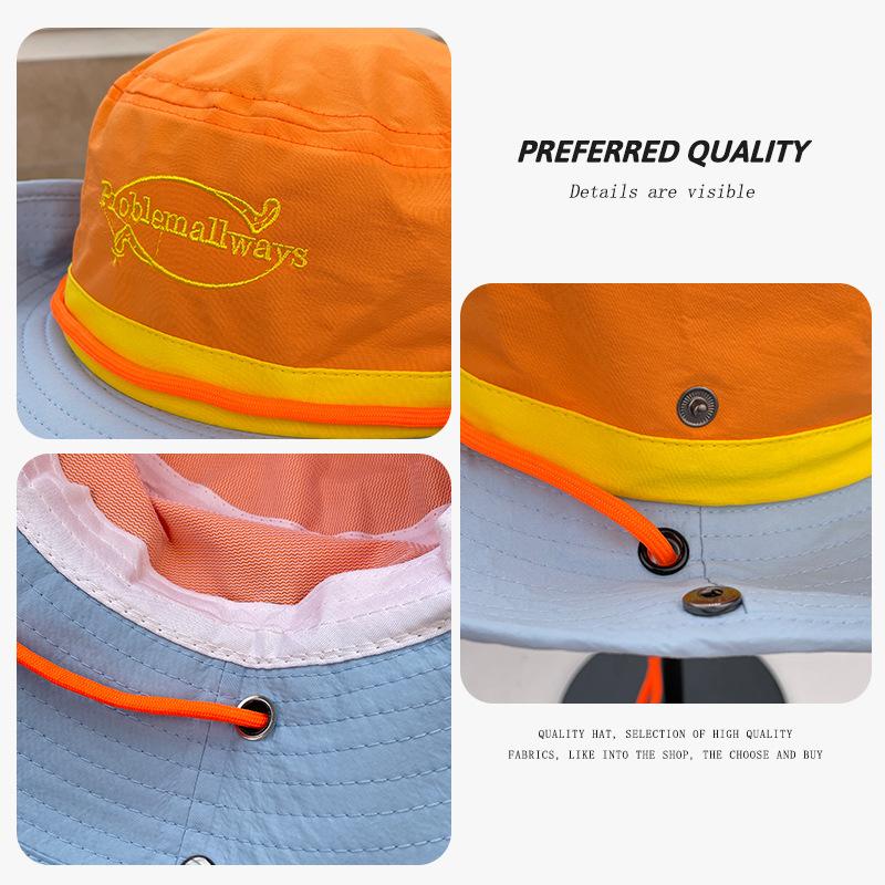 Two-tone quick-dry hiking hat for women, suitable for spring and autumn outdoor trips, sun protection hat with drawstring, versatile wide-brimmed