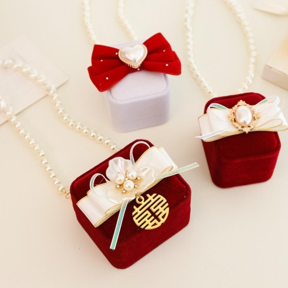 Pearl Wedding Couples Rings Box Bow Jewelry Box Pets Collars Ring Box Marriage Anniversary