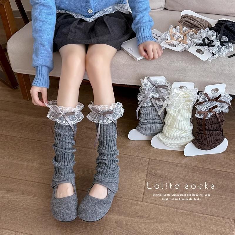 Bow Calf Socks Women'S Japanese Girls Socks Maillard Ballet Socks Autumn And Winter Warm Pile Socks