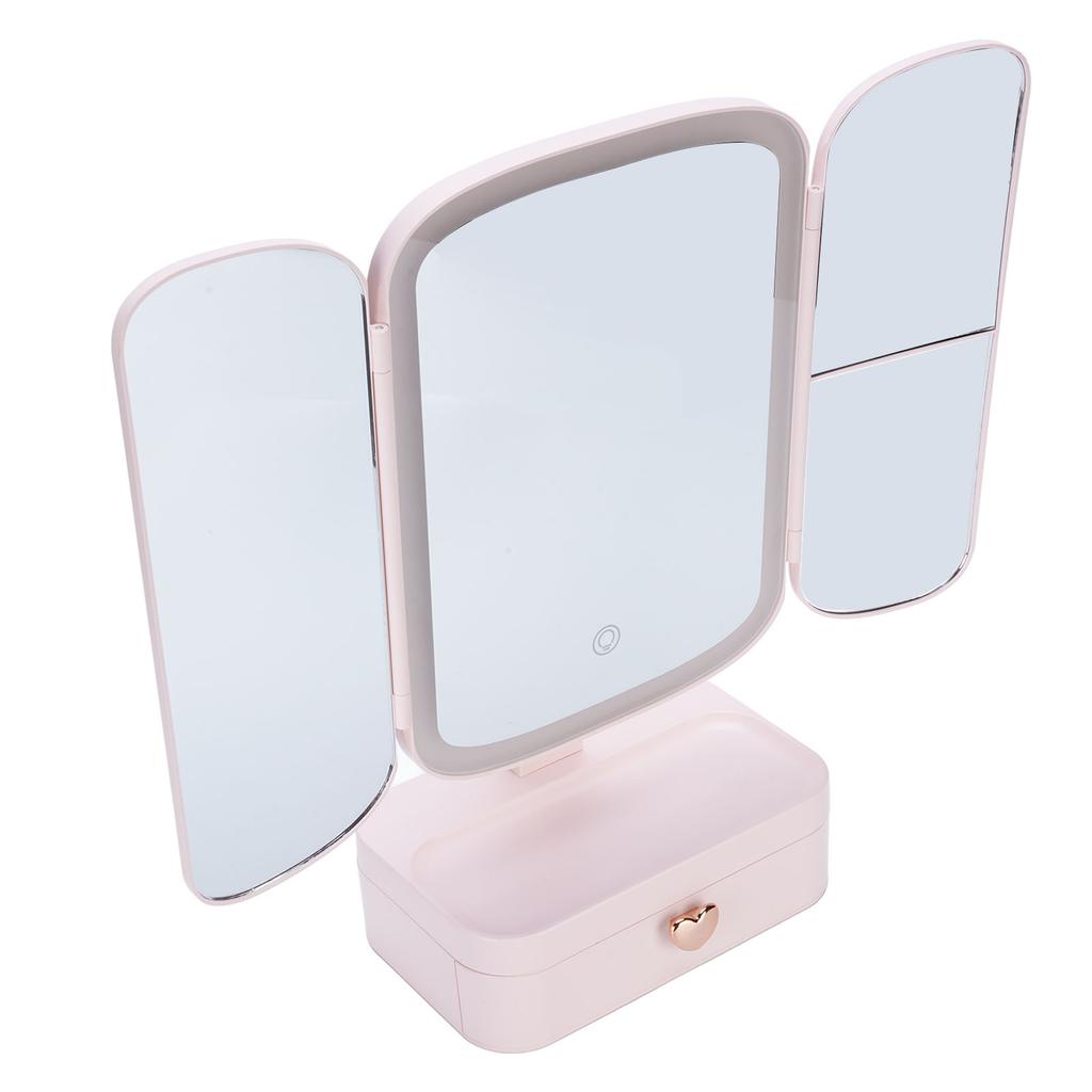 Настольное зеркало для макияжа с подсветкой и органайзером, 3 цветовых температуры, затемнение, USB-зарядка, светодиодная лампа 