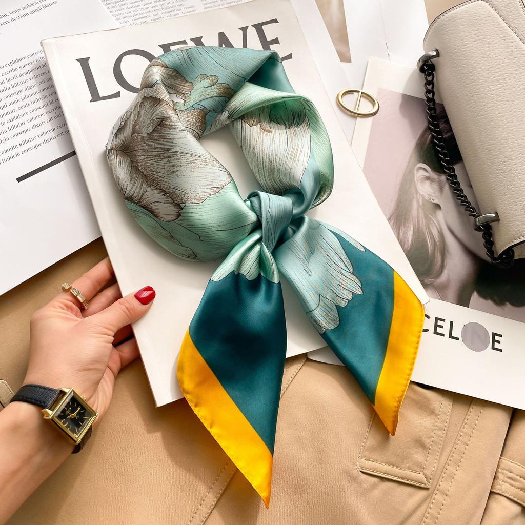 Brand Floral Print Silk Square Scarf Women Soft Satin Kerchief Hairband Neckerchief Head Hijab Lady Headband Foulard Bag Ribbon