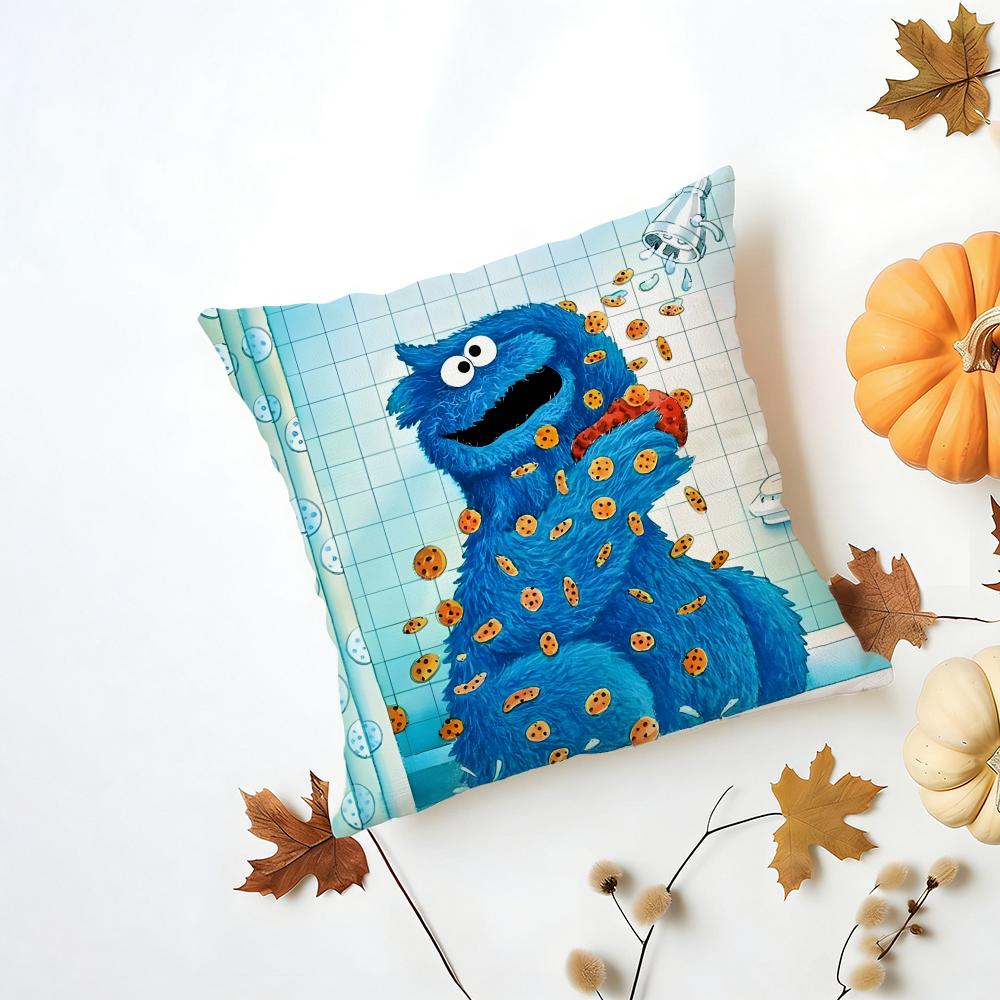 CCookie Monster Cushion Cover Washable Linen Pillowcase Soft  for Daily Sofa Bed Home Room Decor