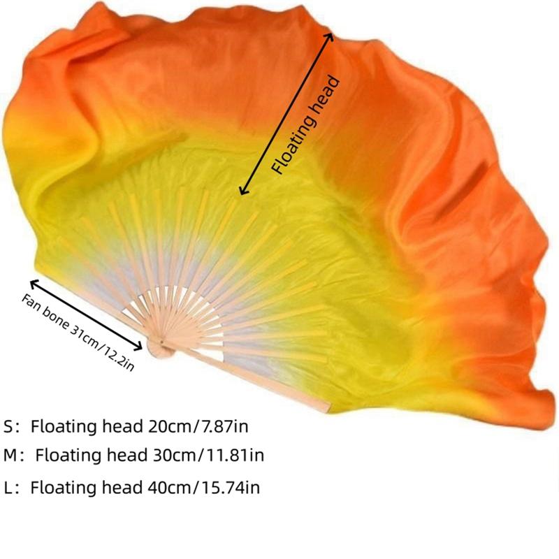 1 шт. Профессиональный 100% натуральный шелковый веер, китайский народный веер, шелковый веер, реквизит для танца живота, веера, градиент, белый/желтый/оранжевый