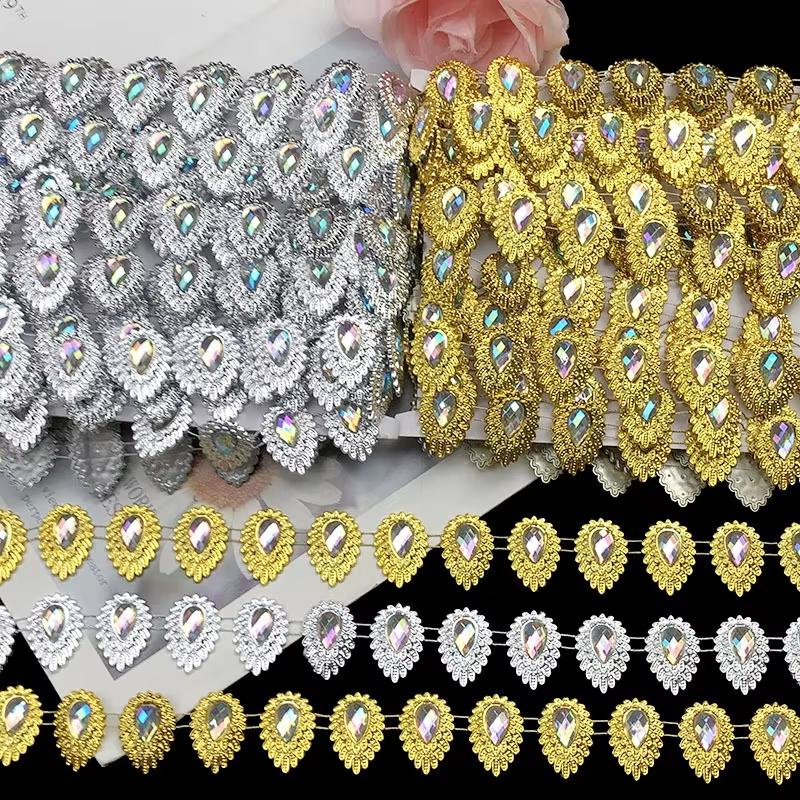 4,5 м 2,6 см Ширина Стразы Серебряная Ручная Работа DIY Кружевная Тесьма с Бусинами Аксессуары для Одежды Пластиковые Компоненты Цепочка из Страз