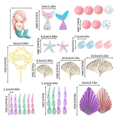 Топпер для торта Русалка Подводный мир Набор топперов для торта с Маленькой Русалкой Водорослями Пузырями Золотыми Листьями для Дня рождения Русалки