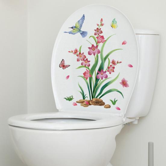 Наклейка на стену с цветочной птицей, водостойкая бесследная самоклеящаяся наклейка для удаления, декор для ванной комнаты и туалета