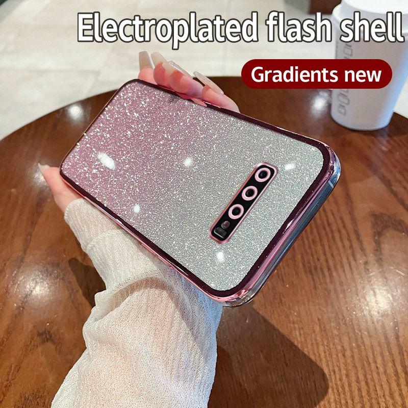Чехол для Samsung Galaxy S10 Samsung SM-G973F, SM-G973U Чехол для телефона Блестящий Глиттер Гальваническое покрытие Силикон Защита Объектива Камеры Мягкая Задняя Крышка