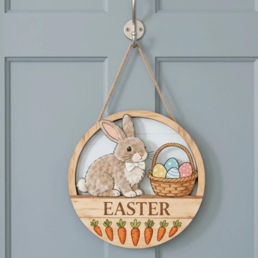 Кролик Подвесные украшения на дверь Яйцо Пасхальный день Украшение двери Кафе Деревянный Пасхальный кулон Дверной проем