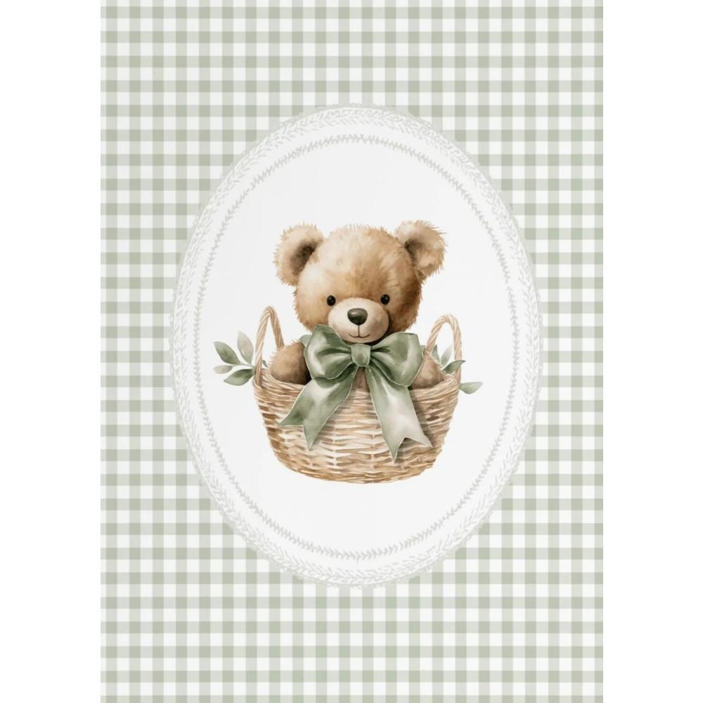 Vintage Hot Air Balloon Baby Sheep Cow Teddy Bear Plane Poster Canvas Painting Print Wall Art Sage Green for Room Nursery Decor