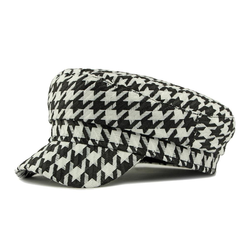 Houndstooth Hat Women's Spring Autumn Duck Cap Vintage Flat Cap