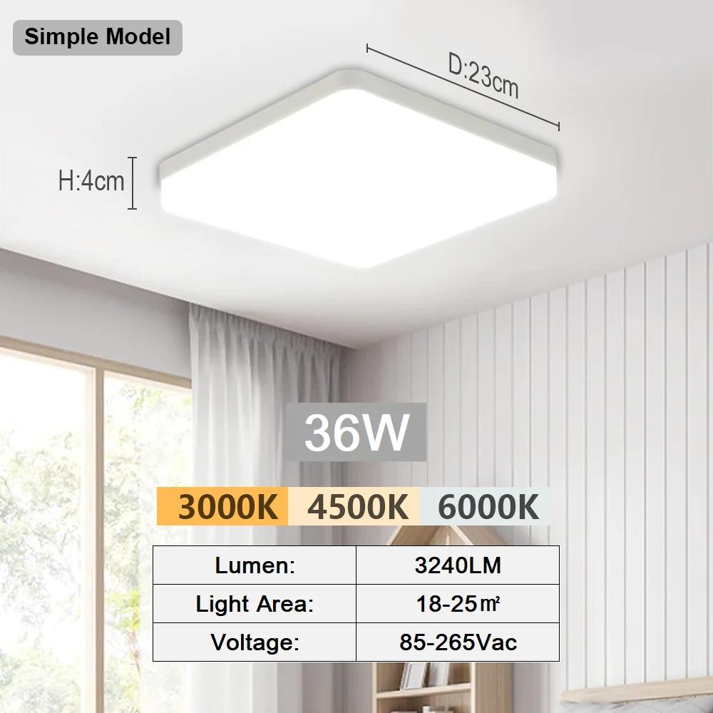 Современный потолочный светильник, квадратная светодиодная потолочная панель, светильники для спальни, 48 Вт, 36 Вт, 24 Вт, 18 Вт, внутренние проходные светильники для освещения кухни