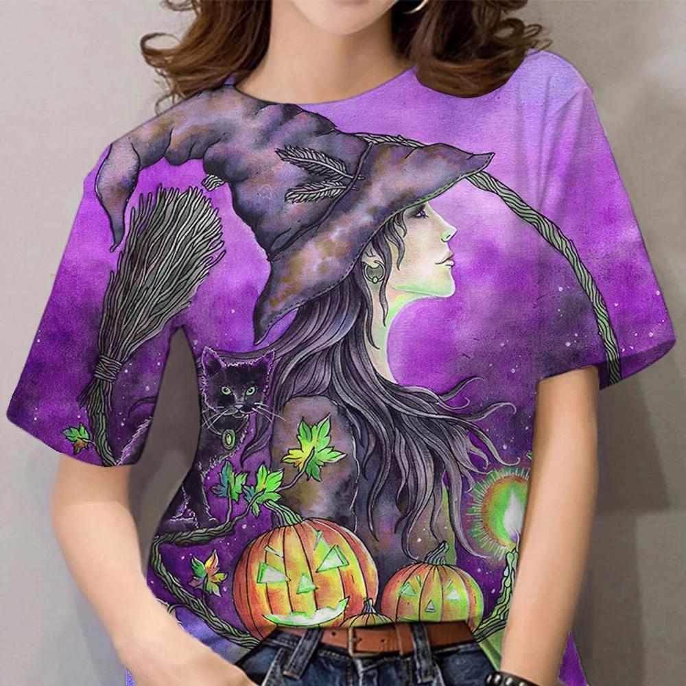 Женские футболки на Хэллоуин с 3D-принтом T-Shirtharajuku Повседневная футболка с коротким рукавом и круглым вырезом Oversize Женская праздничная одежда