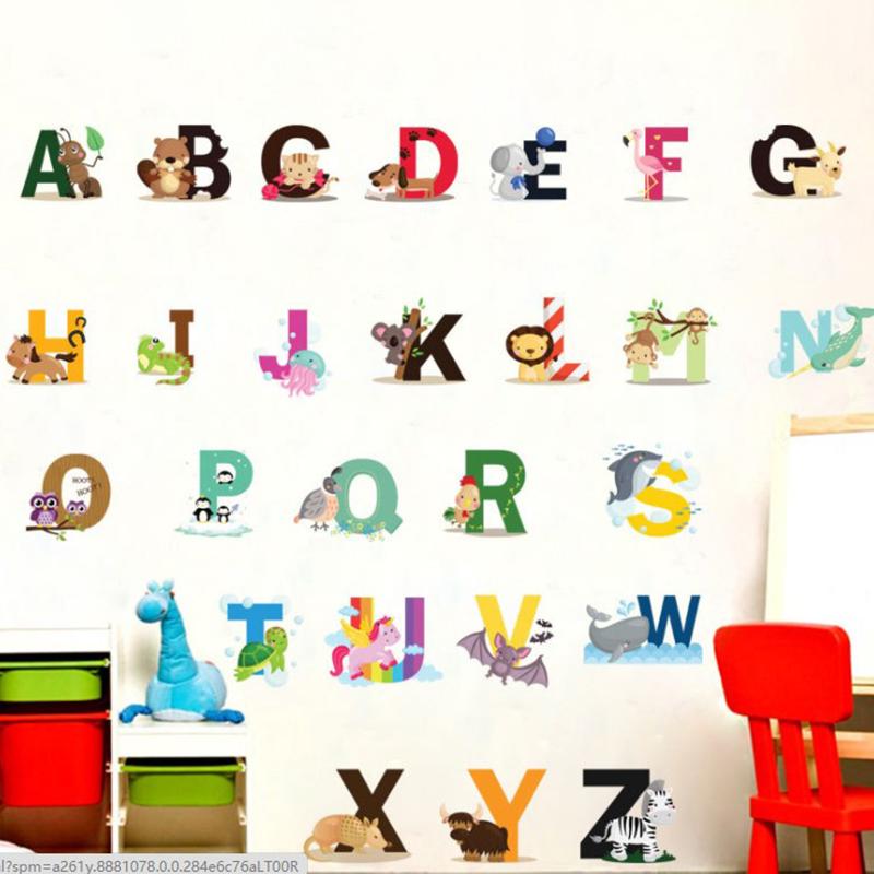 Мультфильм джунгли дикие 26 букв алфавита животные наклейки на стену для детских комнат