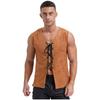 Mens Pirate Cowboy Vest Lace Up Front Solid Color Waistcoat Medieval Cosplay Halloween Costume