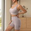 2Pcs/Set Women Fitness Outfit U-Neck Sleeveless Sport Bra High Waist Leggings Shorts Set Seamless Yoga Outfit