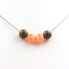 Stones and Minerals. Wooden Bead Necklace + 8 Mm Orange Chalcedony Stainless Steel Chain.