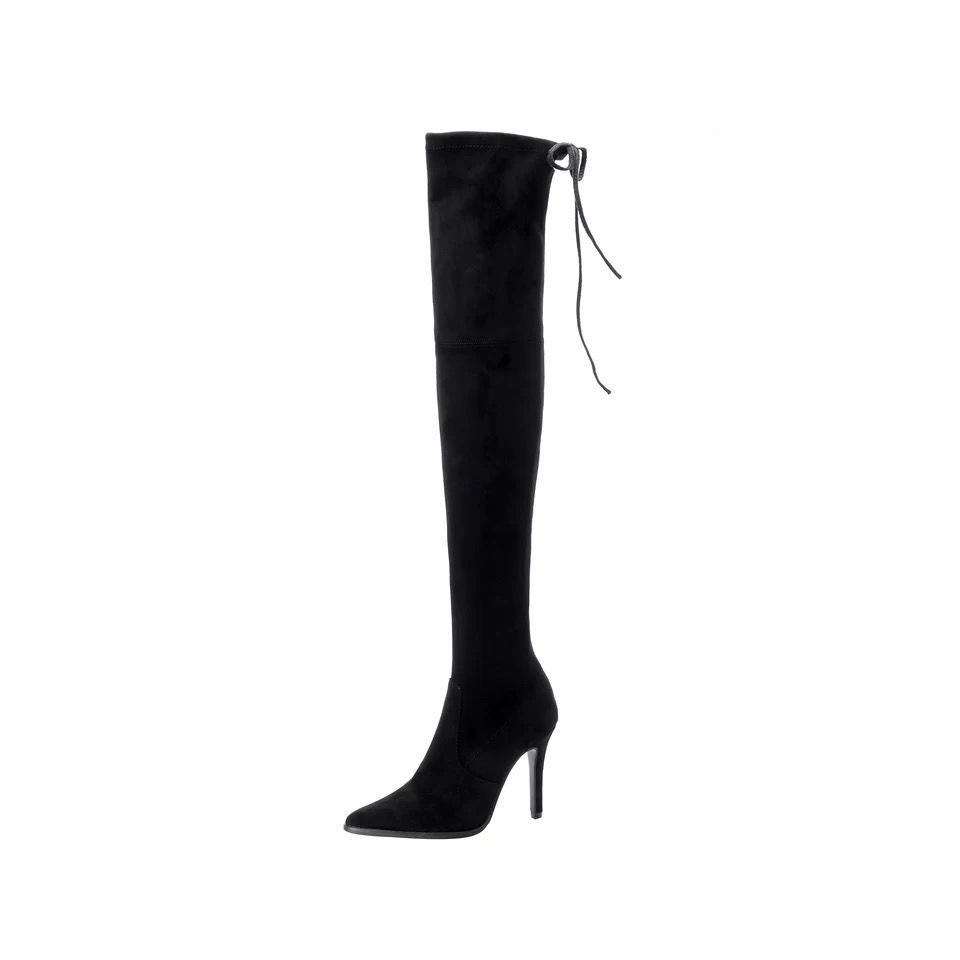 Fashion Ladies Boots Pointed Toe Black Above Over The Knee Elegant Heeled Shoes for Women Footwear Elastic High Heels Thigh Gothic Hot