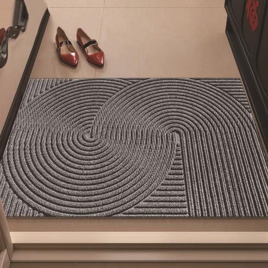 Door Mat Removes Dirt Recycled Anti-Slip Base Cuttable Geometric Pattern Indoor/Outdoor Use Entrance Rug for Kitchen Garage