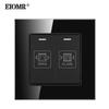 EIOMR Черное Хрустальное Стекло Израиль USB Type-C Зарядная Настенная Розетка, AC 230V 16A ТВ Телефон Звонок Выключатель Света Израиль Домашняя Розетка
