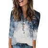 Women's Fashionable Casual 3/4 Sleeve Button Print V-Neck Pullover Top