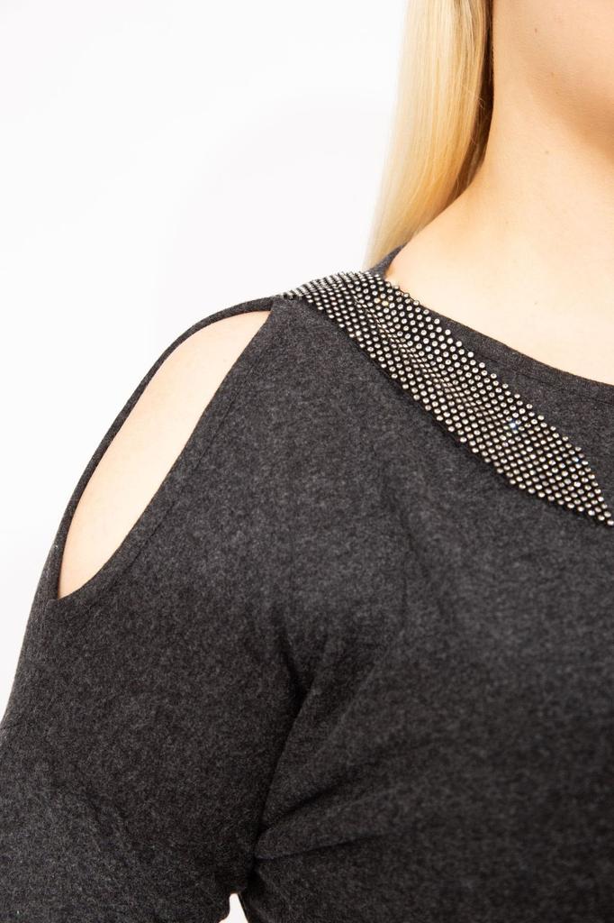 Женская блузка большого размера, зеленая блузка больших размеров на одно плечо с глубоким вырезом, украшенная камнями