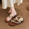 French Metal Buckle Foot Cover Toe Thick Heel Sandals Women's 2025 New Summer Skirt with Roman Sandals