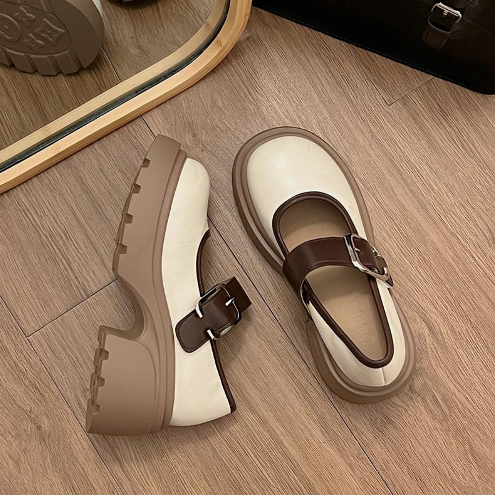 Одиночные туфли повседневные ретро толстый каблук платформа Мэри Джейн маленькие кожаные туфли женские