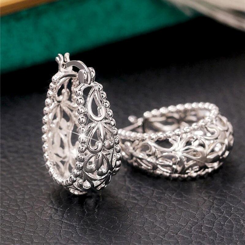 Agete Style Retro Carved Hollow Pattern Earrings, Exaggerated Banquet Wedding Ear Buckle Vine Earrings