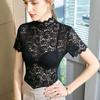 Кружевная футболка с коротким рукавом, верхняя женская летняя модная сексуальная рубашка с полой волнистой кромкой