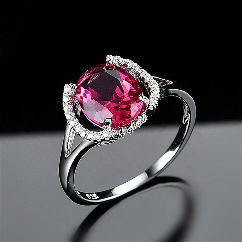 Кольца из стерлингового серебра 925 пробы для женщин, созданные рубиновые овальные кольца, свадебные элегантные подарки на годовщину, ювелирные украшения