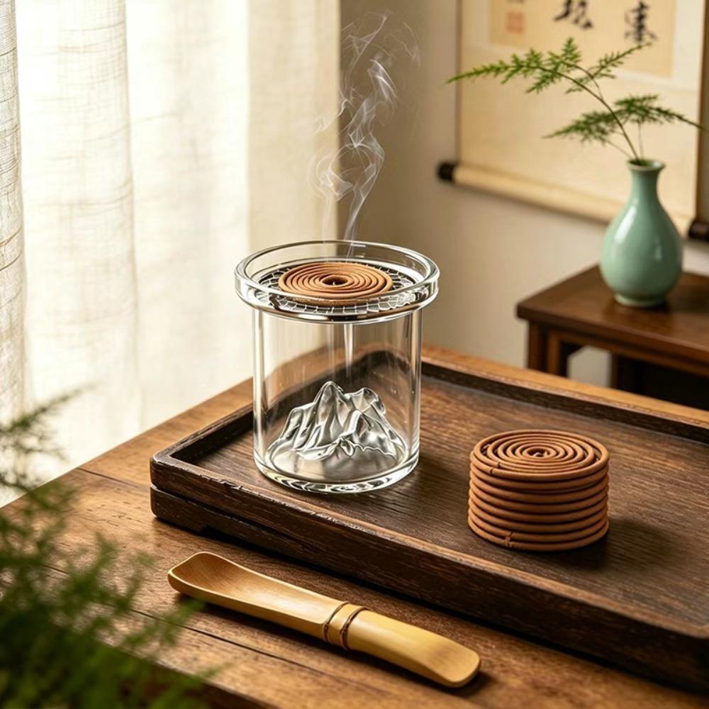 Metal Incense Plate Backflow Incense Burner Vintage Censer Glass Mountain Incense Burner Spa