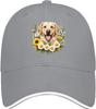 Labrador Dog Sunflower Daisy Floral Print Baseball Cap Unisex Polyester Adjustable Outdoor Hat