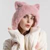 Winter Knitted Hat Women Cat Ear Hair Ball Ear Protection Cap Thick Warm Hat Sleeve Cap Skullies Beanies