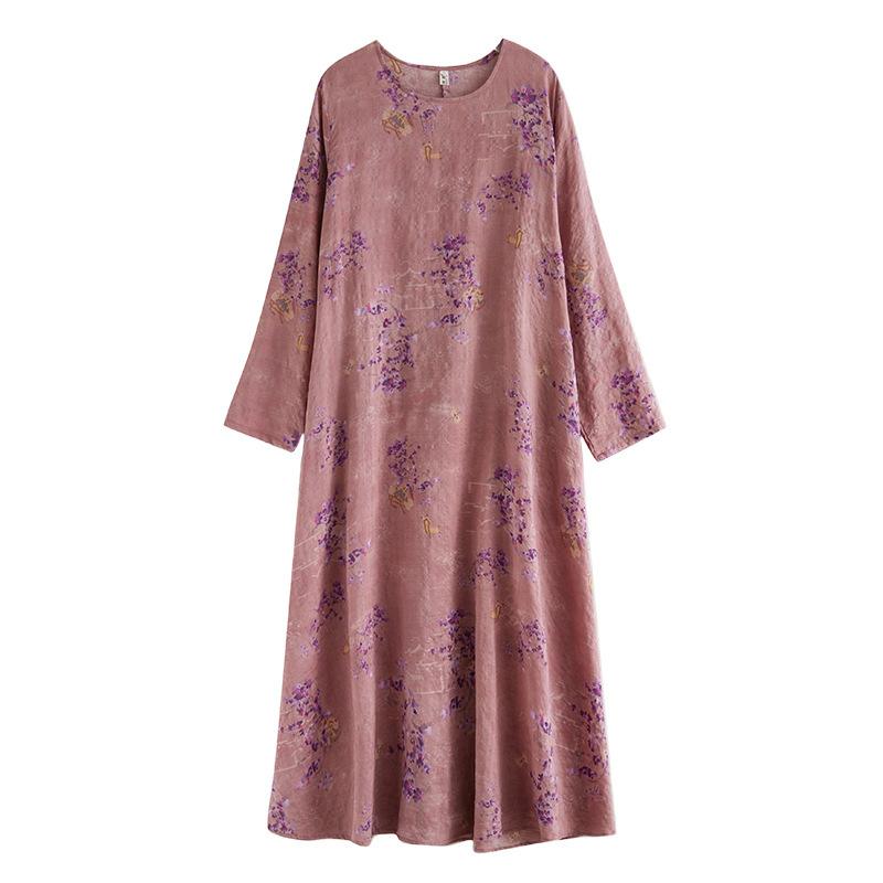 Весеннее литературное платье больших размеров с принтом, круглым вырезом и длинными рукавами для женщин