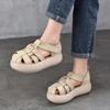 Lightweight Thick Soled Genuine Leather Hollow-out Sandals Cowhide Women's Flat Platform Shoes
