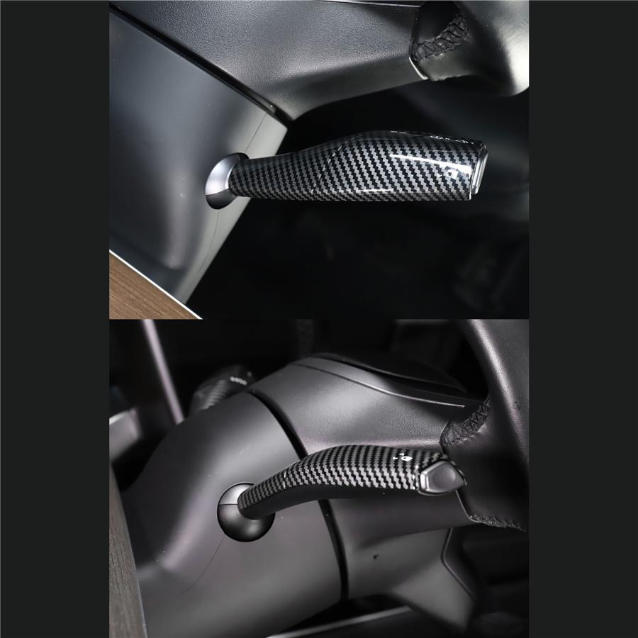 For Tesla Model 3 Y Gear Shift Cover Steering Wheel Accessories Glossy Carbon Fiber Look