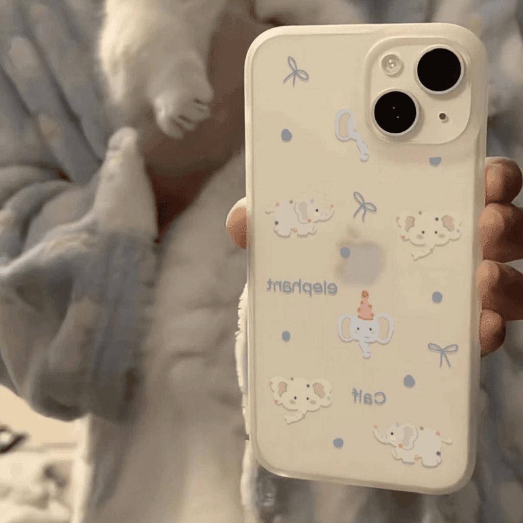 Слон с бантом для IPhone15 для Apple 16 Женский чехол для телефона 13 Promax Мультяшный 14 Прозрачный 12