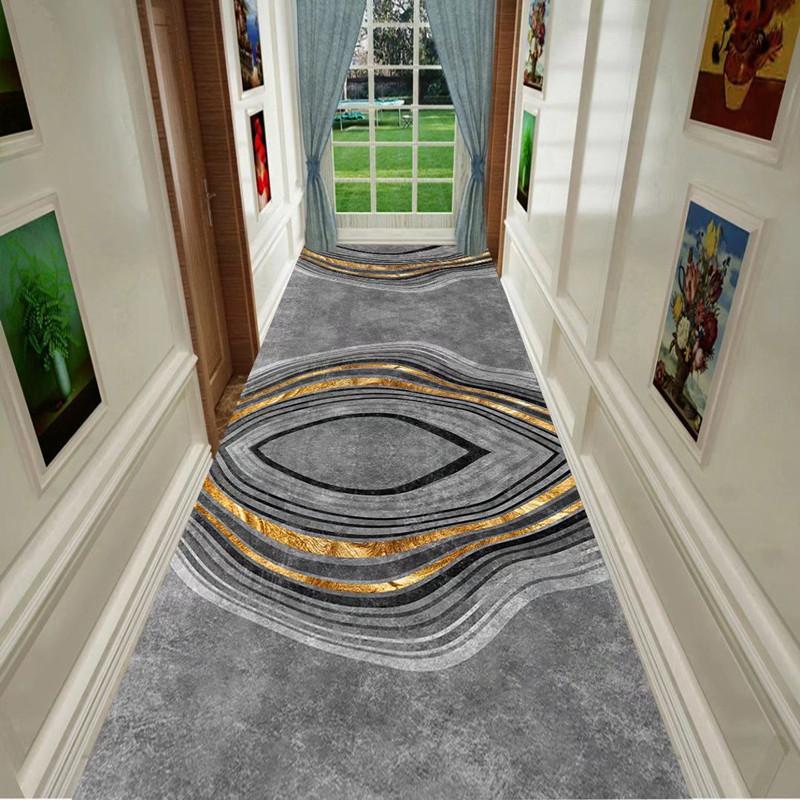Grey Geometric Living Room Area Rug Corridor Hallway Carpet Runners Decor Crystal Velvet Anti-slip Kitchen Bedroom Rug Door Mat