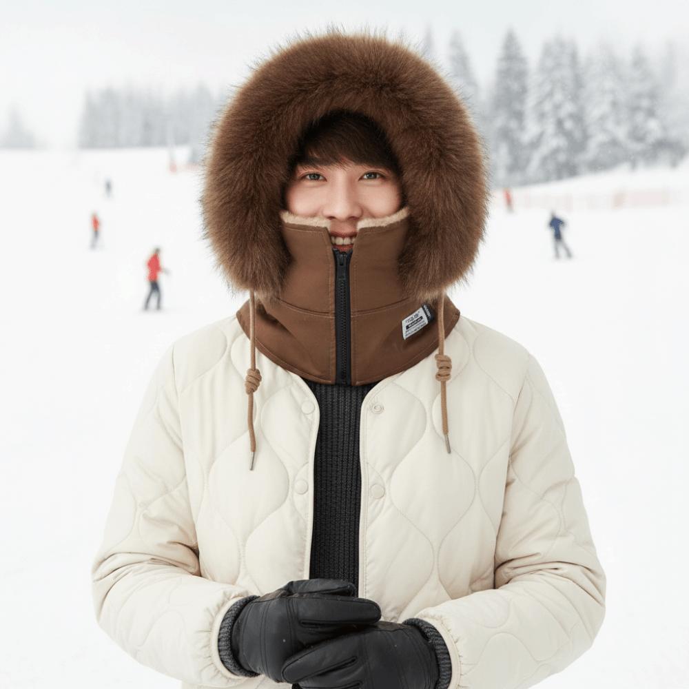 Fleece Lined Unisex Balaclava Thick Plush Winter Face Mask Hooded Scarf Hat Skiing