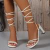 Summer Fashion New Elegant Strap Solid Color Square Toe High Heels Open Toe Fashion Sexy Banquet Women's Shoes