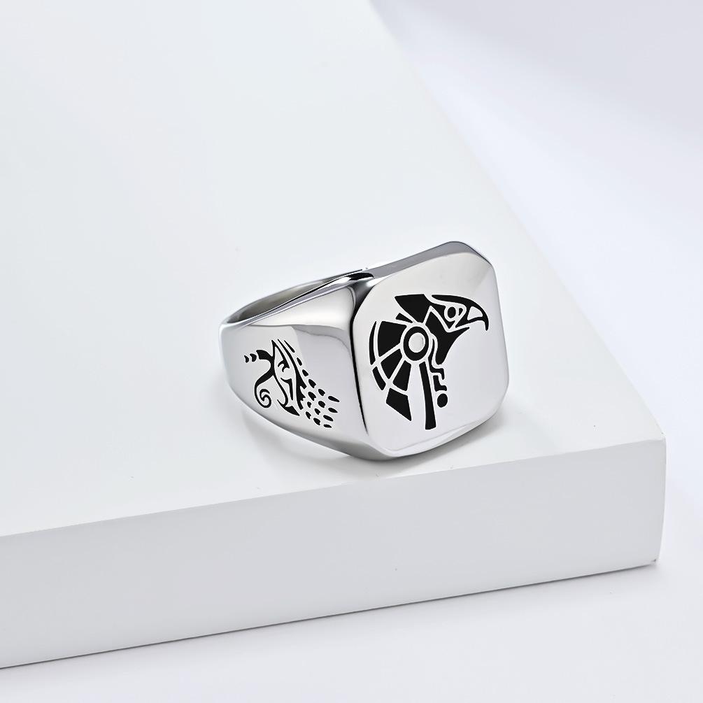 Винтажное кольцо из титановой стали с изображением египетского фараона Гора, бога неба, для мужчин, модное литературное тотемное покровительствующее украшение, аксессуар для мужчин в стиле хип-хоп