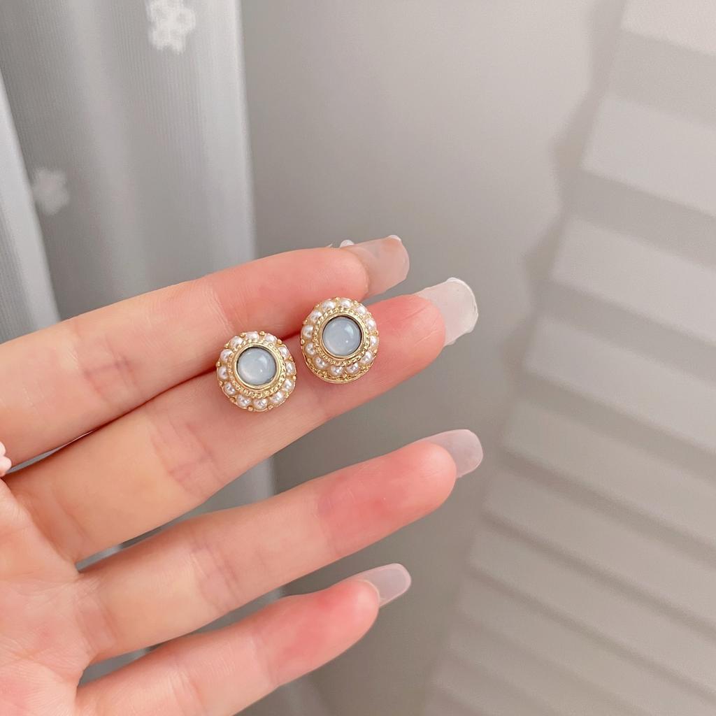 S925 silver needle opal stud earrings femininity geometric love premium earrings ins style Korean earrings collection