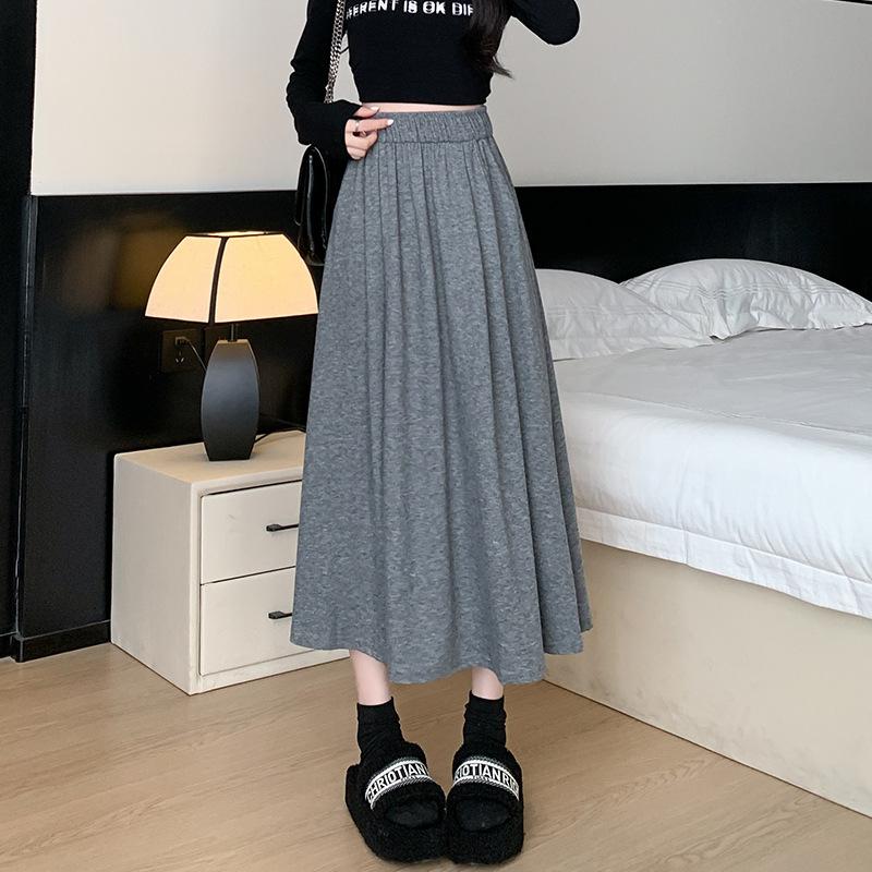 Осенне-зимняя женская юбка до середины тела, однотонная тонкая плиссированная юбка с высокой талией, большая распашная юбка средней длины, утолщенная плиссированная юбка
