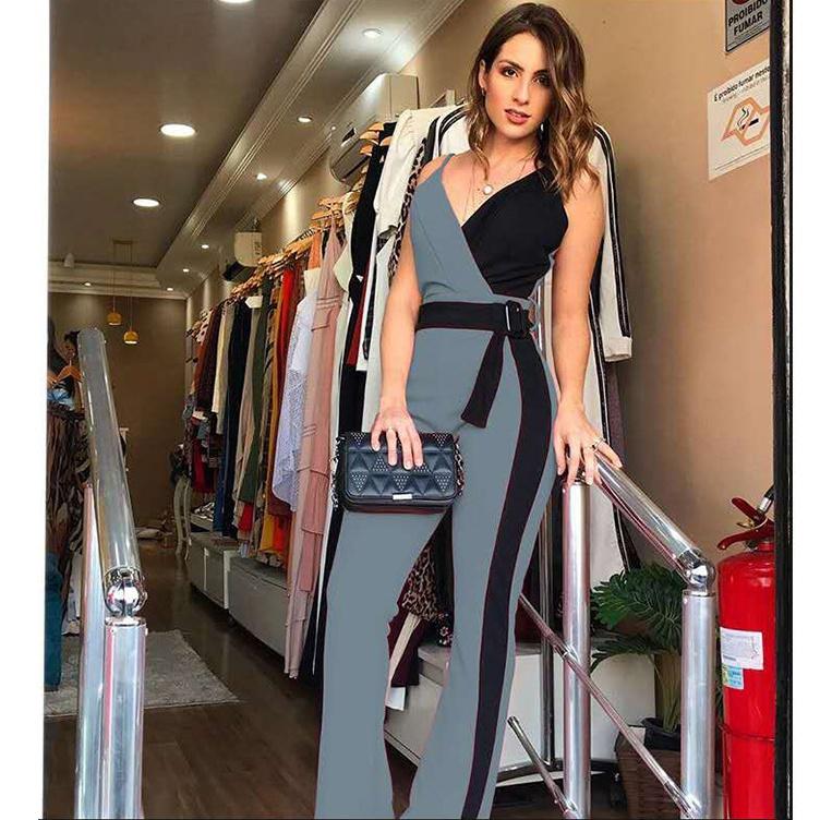 Модный женский повседневный облегающий комбинезон без рукавов, цветной комбинезон с v-образным вырезом, длинные брюки, облегающий клубный боди