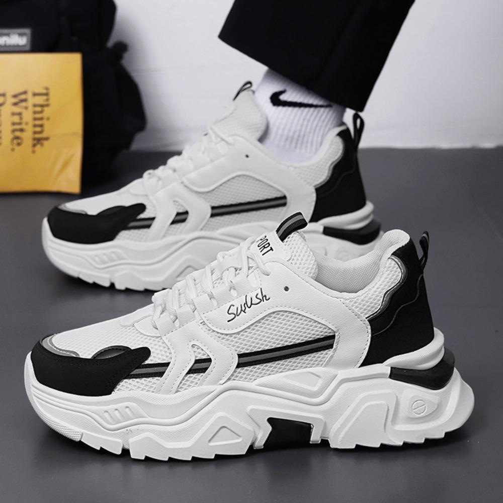 New Fashion Mens Thick Sole Platform Sneakers Breathable Mesh Lightweight Low Top Dad Shoes Casual Sports Walking Shoes
