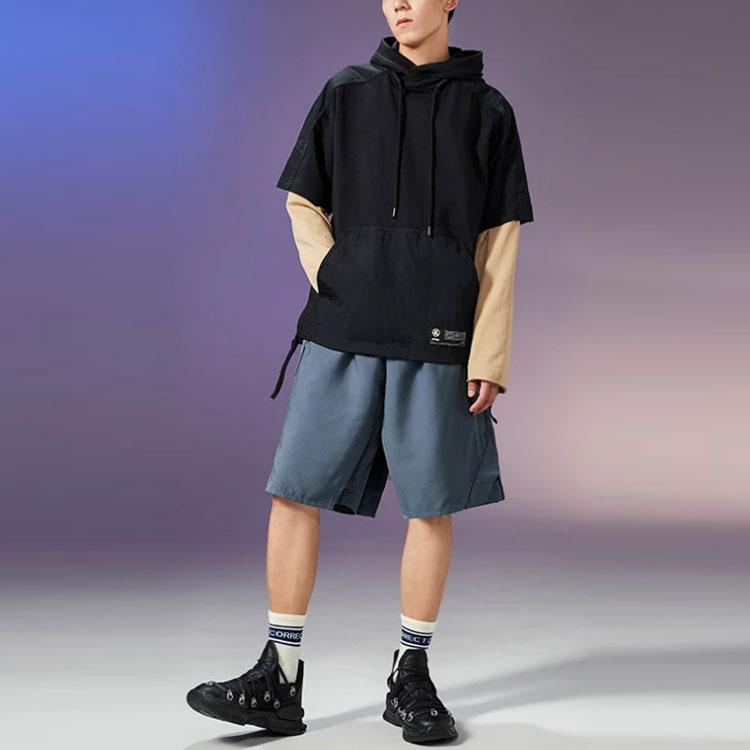 Li Ning X Jackie Chan Collaboration Kung Fu Series однотонные повседневные свободные спортивные шорты мужские шорты лаймово-голубого цвета AKSR687-1