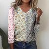 Women's T-Shirt Floral Graphic Flower Elegant Fashion Tee Long Sleeve T-shirts V-Neck Regular Tops Pullover Fall Winter